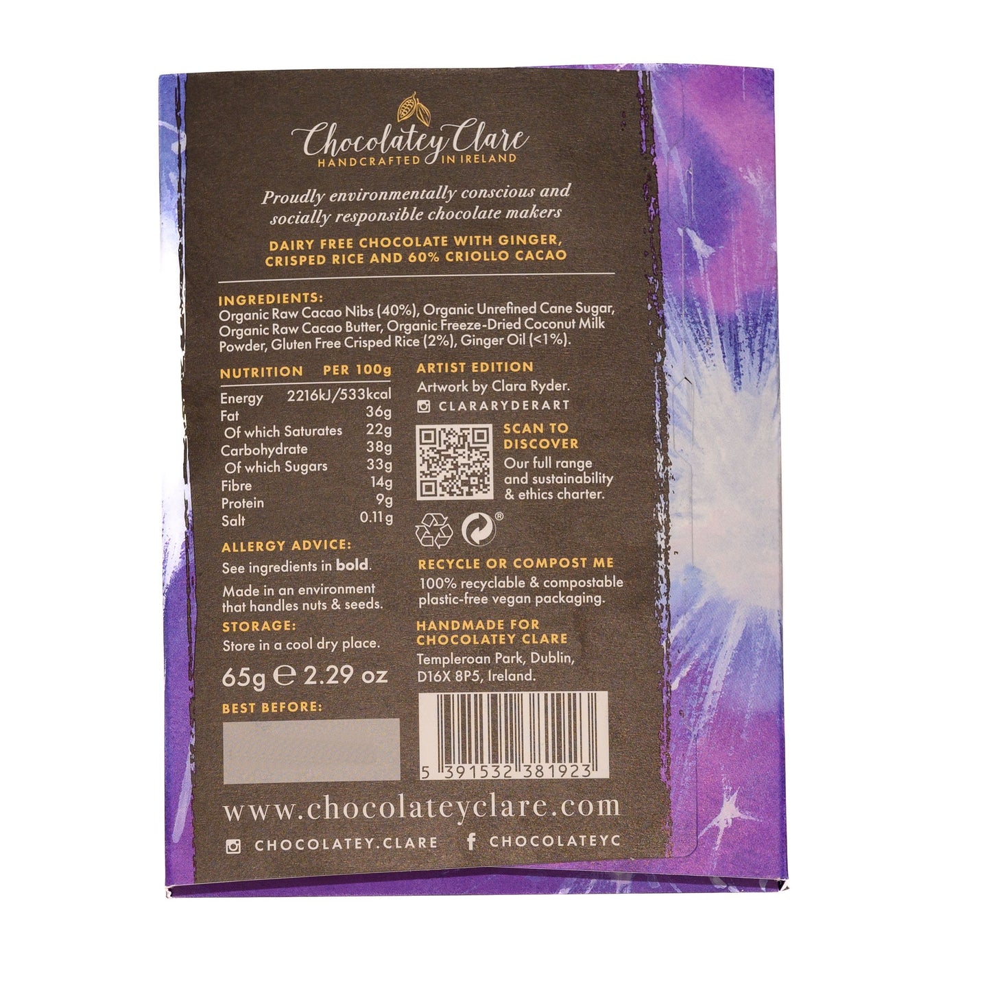 Artist Edition Ginger Firecracker Chocolate Bar Chocolatey Clare