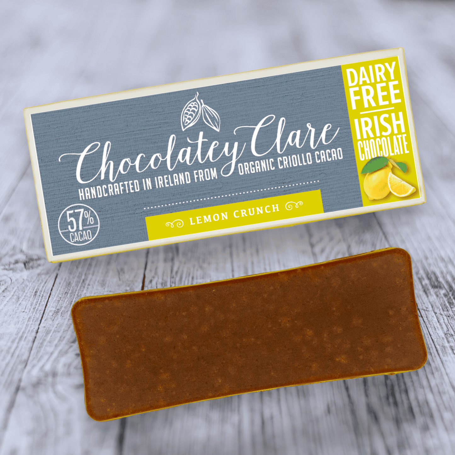 Lemon Crunch luxury vegan chocolate bar Chocolatey Clare