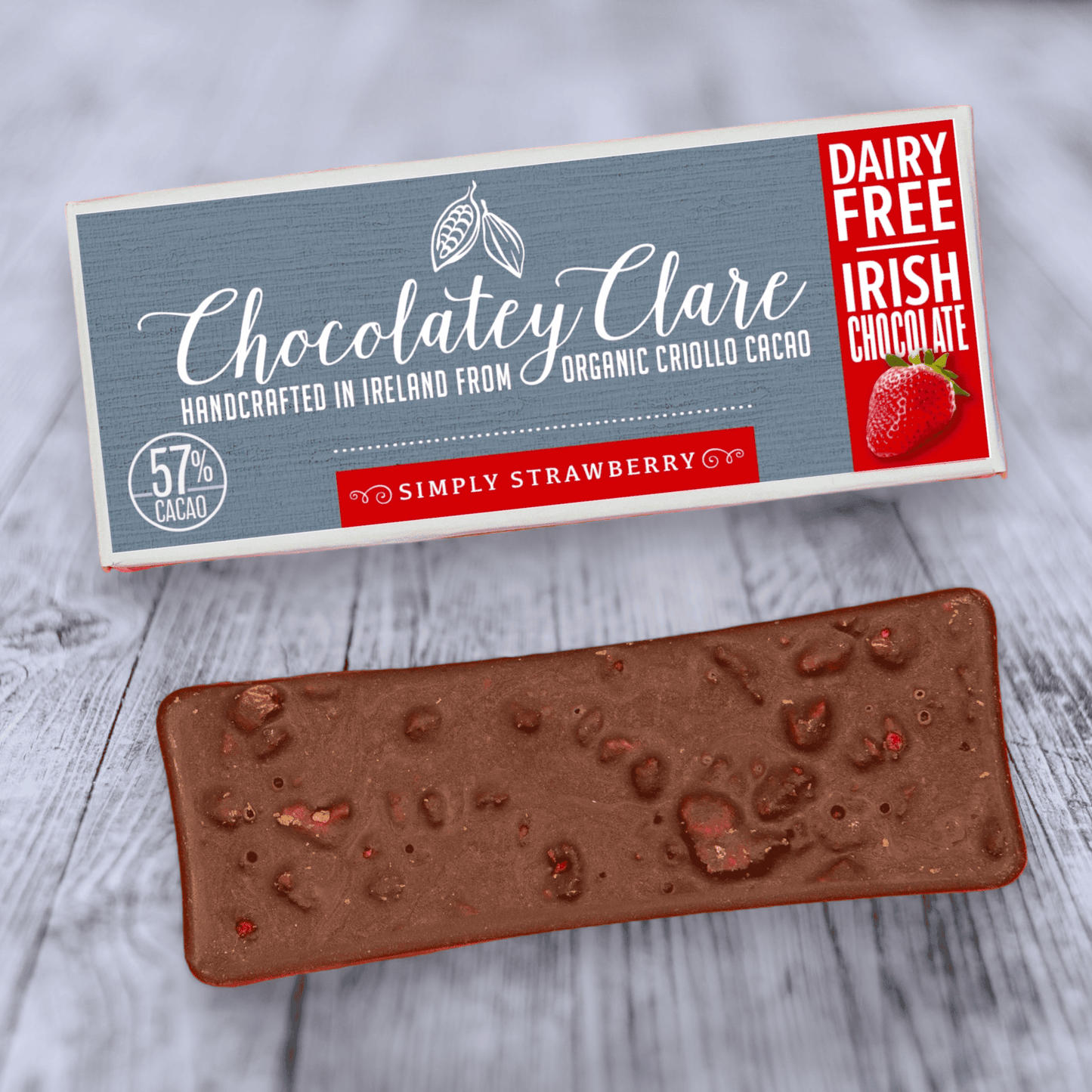 Simply Strawberry luxury vegan chocolate bar Chocolatey Clare