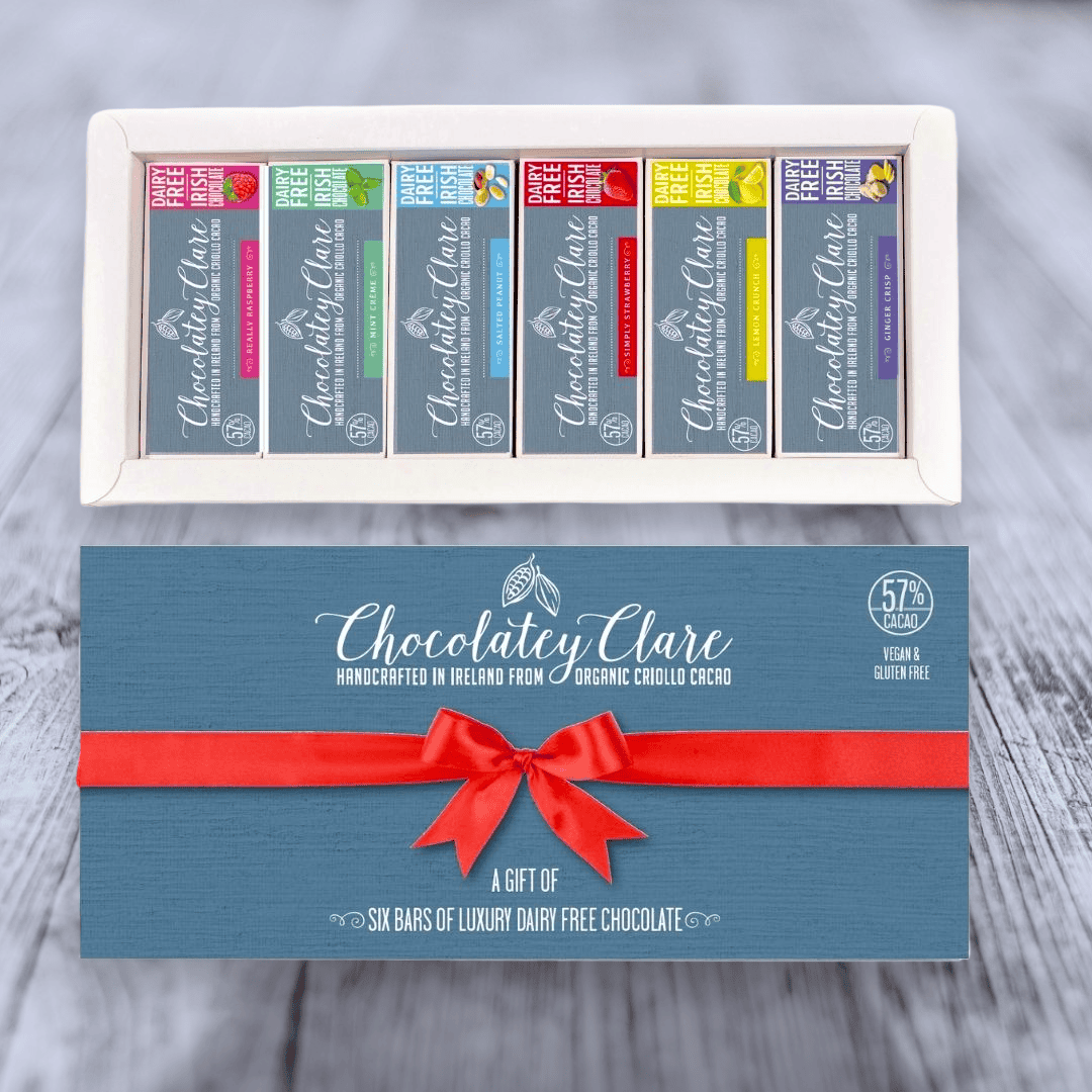 Gift Box Selection of Six Vegan Chocolate Bars Chocolatey Clare